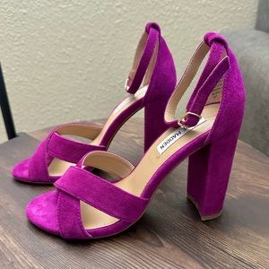 Steve Madden Shena - Suede Open Toe Sandal Heel, bright magenta / fuchsia